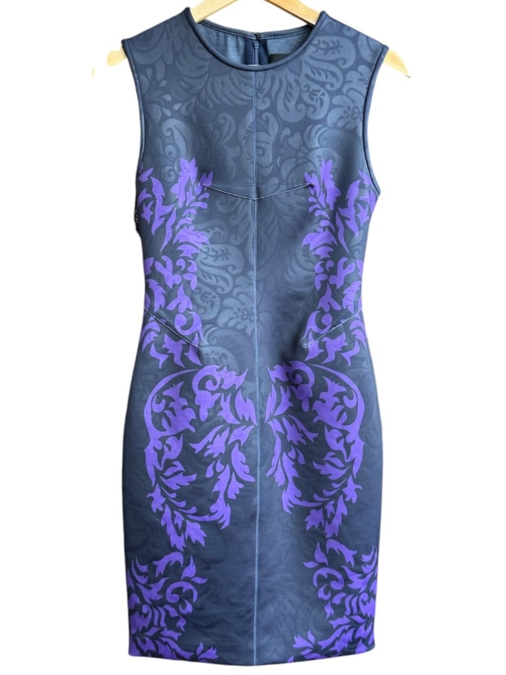 YIGAL AZROUEL Scuba Neoprene Navy‎ and Purple Sheath Dress Sz 6